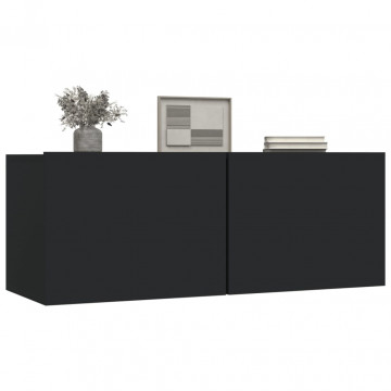 Comode TV, 2 buc., negru, 80x30x30 cm, lemn compozit - Img 4