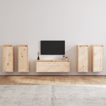 Comode TV, 5 buc., lemn masiv de pin - Img 1