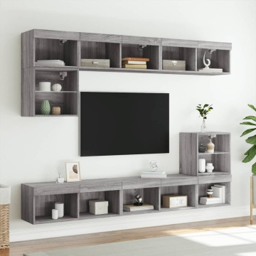 Comode TV cu lumini LED, 2 buc., gri sonoma, 80x30x30 cm - Img 3