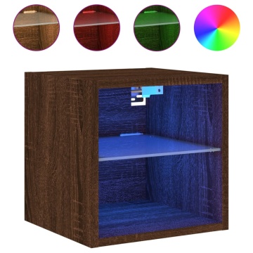 Comode TV cu lumini LED, 2 buc., stejar maro, 30x28,5x30 cm - Img 6
