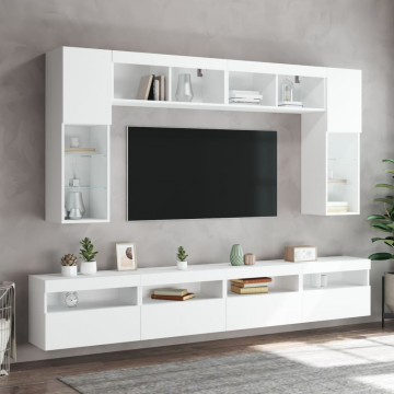 Comode TV de perete cu lumini LED, 2 buc., alb, 60x30x40 cm - Img 5