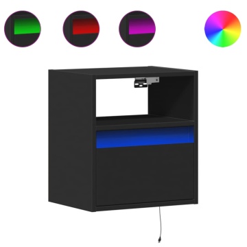 Comode TV de perete cu lumini LED, 2 buc., negru, 41x31x45 cm - Img 2