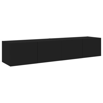 Comode TV de perete cu lumini LED, 2 buc., negru, 80x35x31 cm - Img 6