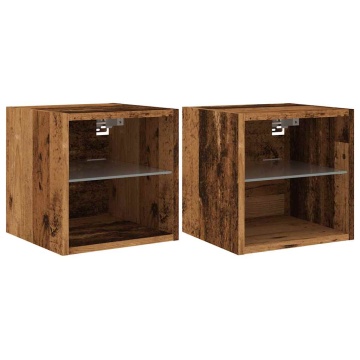 Comode TV perete cu lumini LED 2 buc. lemn vechi 30x28,5x30 cm - Img 2