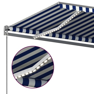 Copertină automată cu LED&senzor vânt, albastru&alb, 450x350 cm - Img 7