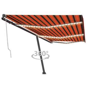 Copertină automată senzor vânt&LED, portocaliu&maro, 600x300 cm - Img 1