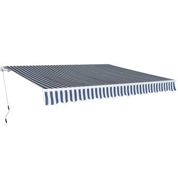 Copertină pliabilă cu acționare manuală, albastru/alb, 400 cm - Img 1