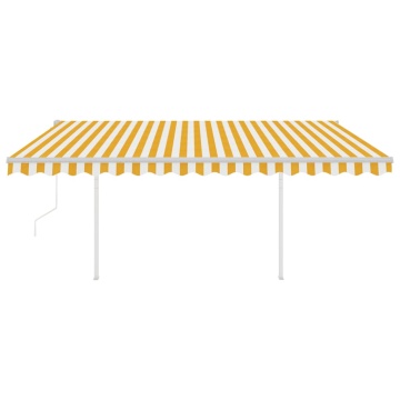 Copertină retractabilă automat, cu stâlpi, galben&alb, 4x3,5 m - Img 4