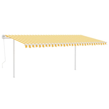 Copertină retractabilă automat, cu stâlpi, galben&alb, 5x3 m - Img 2