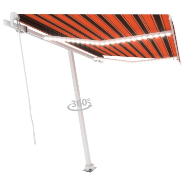 Copertină retractabilă manual cu LED portocaliu&maro 300x250 cm - Img 3