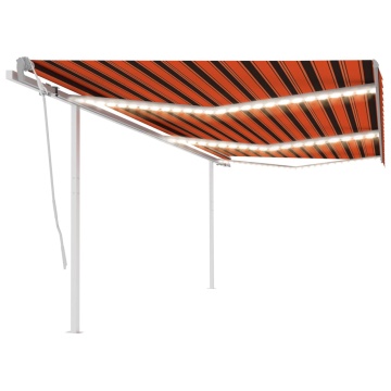 Copertină retractabilă manual cu LED, portocaliu/maro, 6x3 m - Img 1