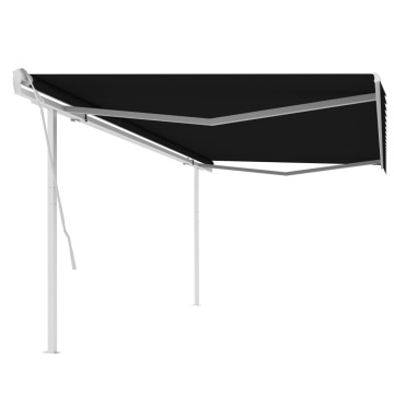 Copertină retractabilă manual, cu stâlpi, antracit, 5x3 m - Img 1