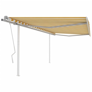 Copertină retractabilă manual, cu stâlpi, galben și alb, 4x3 m - Img 1