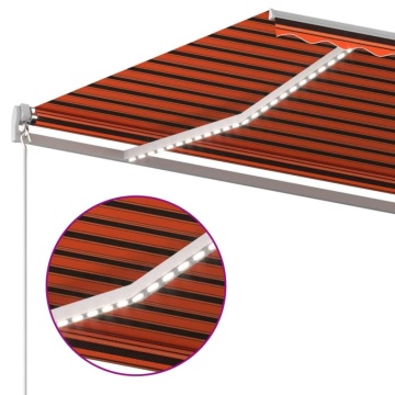 Copertină retractabilă manual, LED, portocaliu&maro, 600x300 cm - Img 7