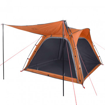 Cort camping 4 persoane gri/portocaliu 240x221x160cm tafta 185T - Img 4