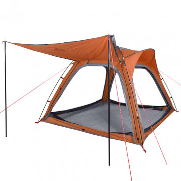 Cort camping 4 persoane gri/portocaliu 240x221x160cm tafta 185T - Img 8