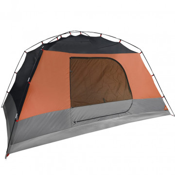 Cort camping 4 persoane gri/portocaliu 350x280x155cm tafta 190T - Img 6