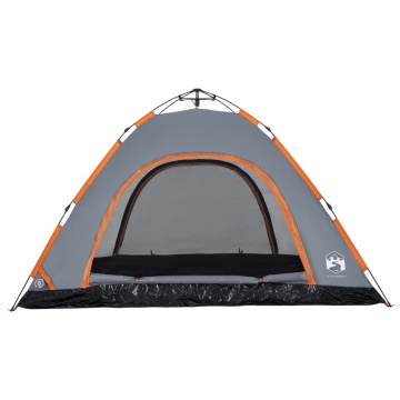 Cort camping, 5 persoane, gri/oranj, setare rapidă - Img 3