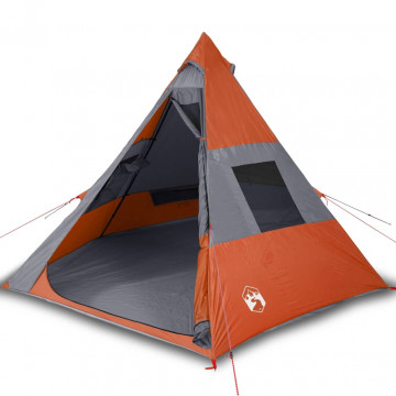 Cort camping 7 persoane gri/portocaliu 350x350x280cm tafta 185T - Img 2
