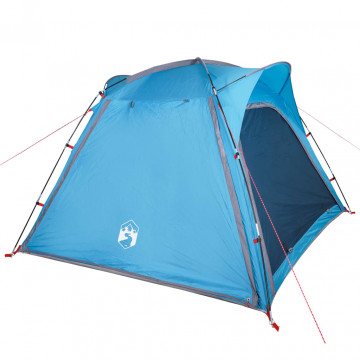 Cort de camping 4 persoane albastru, 240x221x160 cm, tafta 185T - Img 5
