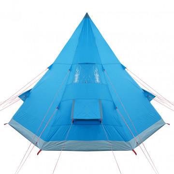 Cort de camping 4 persoane albastru, 367x367x259 cm, tafta 185T - Img 7
