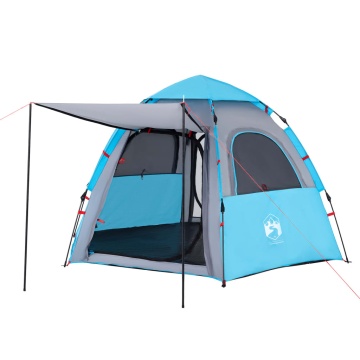 Cort de camping cabană 4 persoane albastru cu eliberare rapidă - Img 7