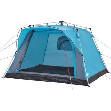 Cort de camping cabană 4 persoane albastru cu eliberare rapidă - Img 4