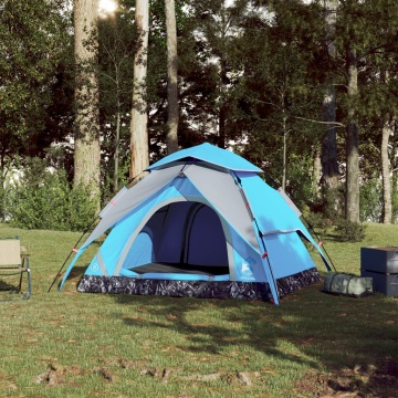 Cort de camping cupolă 3 persoane, setare rapidă, albastru - Img 3