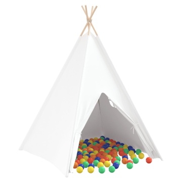 Cort Teepee pentru Copii cu Geantă Peach & Bile de Joacă Alb - Img 2