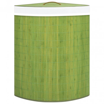Coș de rufe din bambus, pentru colț, verde, 60 L - Img 4