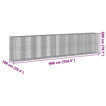 Coș gabion cu capac, 900x100x200 cm, fier galvanizat - Img 6