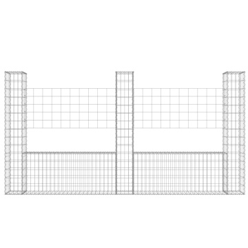 Coș gabion în formă de U cu 3 stâlpi, 260x20x150 cm, fier - Img 3