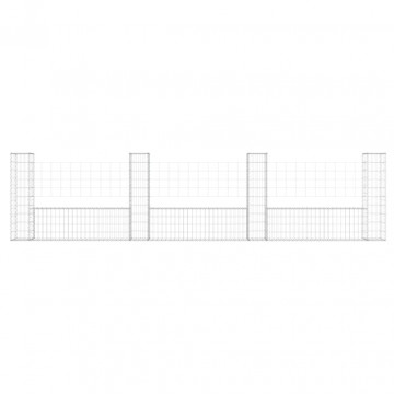 Coș gabion în formă de U cu 4 stâlpi, 380x20x100 cm, fier - Img 3