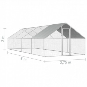 Coteț de exterior pentru păsări, 2,75x8x2 m, oțel galvanizat - Img 6