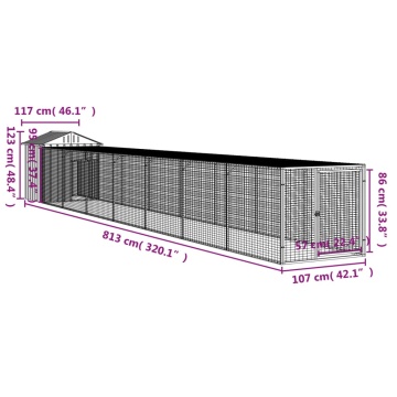 Coteț de pui cu incintă antracit 117x813x123 cm oțel galvanizat - Img 7