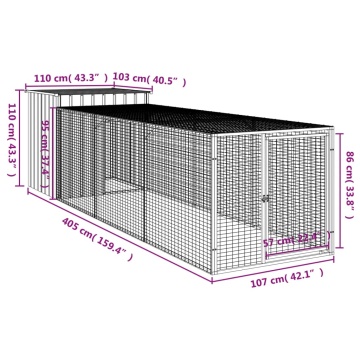 Coteț pui cu incintă gri deschis 110x405x110 cm oțel galvanizat - Img 7