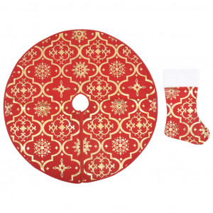Covor fustă de brad Crăciun cu șosetă, roșu, 122 cm, țesătură - Img 2