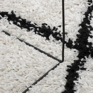 Covor pufos cu fire înalte, crem și negru modern, 200x200 cm - Img 7