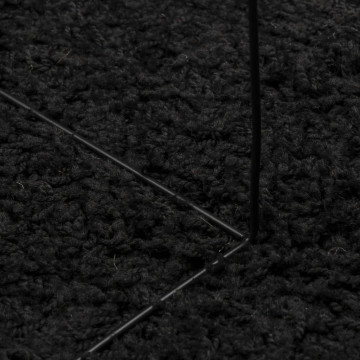 Covor pufos "PAMPLONA" cu fire înalte, negru modern, Ø 80 cm - Img 7