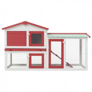 Cușcă exterior pentru iepuri mare roșu&alb 145x45x85 cm lemn - Img 3