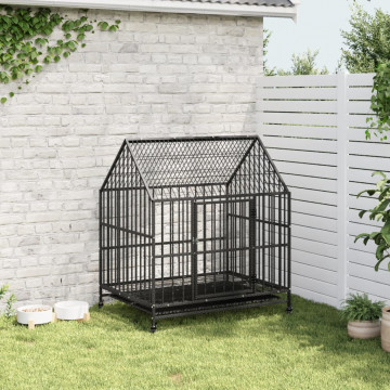 Cușcă pentru câini cu roți, negru, oțel galvanizat - Img 3