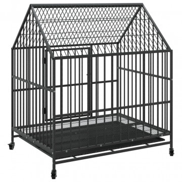 Cușcă pentru câini cu roți, negru, oțel galvanizat - Img 6