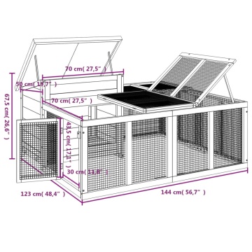 Cușcă pentru iepuri maro 144x123x67,5 cm din lemn masiv de pin - Img 6
