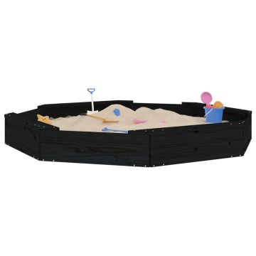 Cutie de nisip cu scaune octogonale, negru, lemn masiv de pin - Img 3