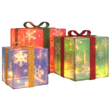 Cutii de Crăciun iluminate, 3 buc., 64 LED-uri, alb cald - Img 2