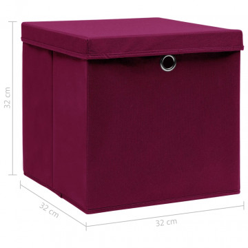 Cutii depozitare cu capac 10 buc. roșu închis 32x32x32cm textil - Img 5