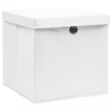 Cutii depozitare cu capace, 10 buc., alb, 28x28x28 cm - Img 2