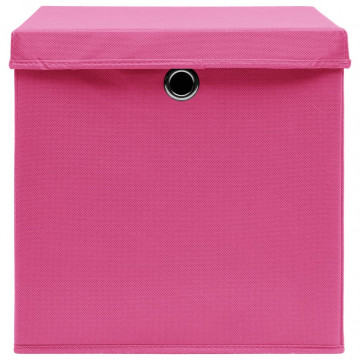Cutii depozitare cu capace, 10 buc., roz, 32x32x32 cm, textil - Img 4