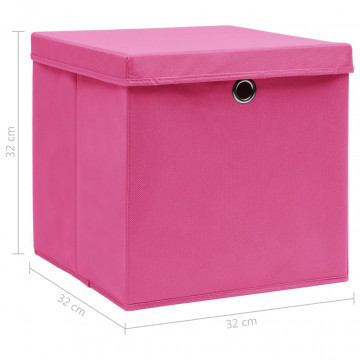 Cutii depozitare cu capace, 10 buc., roz, 32x32x32 cm, textil - Img 5