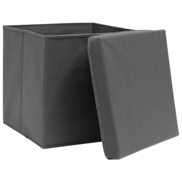 Cutii depozitare cu capace, 4 buc., gri, 32x32x32 cm, textil - Img 3